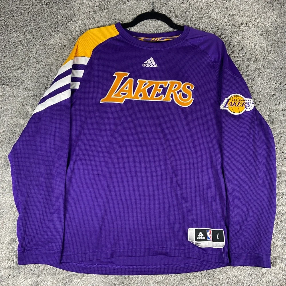 Adidas Los Angeles Lakers Warmup Shirt Mens L Purple Long Sleeve NBA‎ Basketball